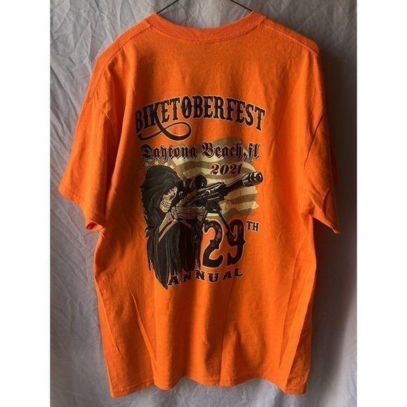 2021 29th Biketoberfest Daytona Beach Official Logo Orange SS Biker Rally Tshirt - Picture 5 of 6
